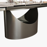 POVISON Dining Table, Extendable Dining Room Table for 6 to 10, 93.7" Hobart Modern Dining Table， White Rectangular Glossy Sintered Stone Tabletop for Dining Room, Gray Carbon Steel Leg(Table Only) POVISON