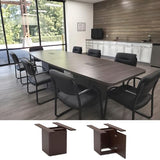 New 12ft Conference Table Wood Gray Laminate Finish Boat Shaped Square Storage Cube Legs Doors Grommets Desk Base Meeting Room Racetrack Furniture Office Business Modern 142''L x 47-32''W x 29''H WoodArtSupply