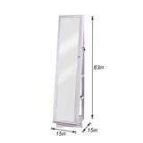 sogesfurniture Lockable Floor Standing Wooden Jewelry Armoire with Full Length Mirror 360°Rotatable Jewelry Organizer Cabinet Lockable with Storage sogesfurniture