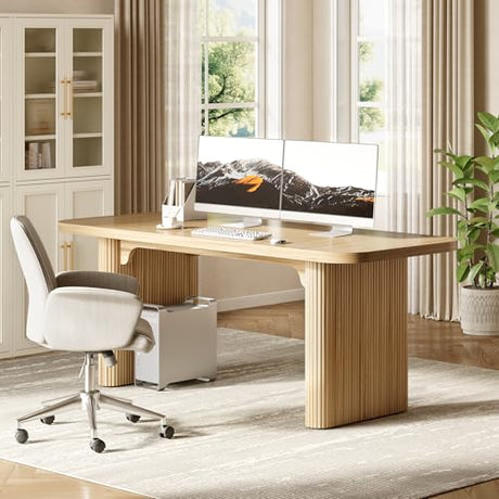 LITTLE TREE 62-Inch Home Office Computer Desk, Large Writing Desk with Textured Double Base, 5 ft Conference Meeting Seminar Table for Office LITTLE TREE
