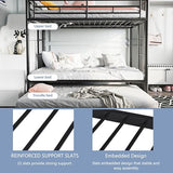 SUNLEI Bunk Bed Twin Over Twins with Trundle, Metal Loft Bed with 2 Secured Ladders, Trundle Beds Twin Safety Guard, Space-Saving, Noise Free for Small Bedroom, Black (Twin Over Twins) SUNLEI