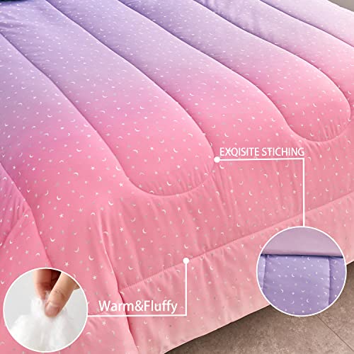 Yogeneg Rainbow Comforter Set Full/Queen Size for Teen Girls&Boys Women,Metallic Star Moon Printed Mermaid Comforter with 2 Pillowcase, Microfiber 3 Piece Bedding Set,All Season (Rainbow B, Queen) Yogeneg