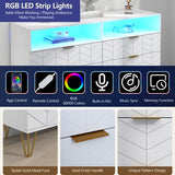 Loomie 6 Drawers Double Dresser with Power Outlet & LED Light,White Long Dresser Chests of Drawers with Storage Cubby,Wood Wide TV Dresser Stand for up to 55" for Bedroom,Hallway,Entryway Loomie