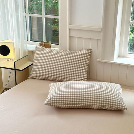 LifeTB Tan Gingham Comforter Set Twin XL Modern Style Beige Plaid Comforter Set 3 Pieces Soft Fluffy Grid Checkered Pattern Comforter with 2 Pillowcases Farmhouse Gingham Bedding Set Twin XL LifeTB