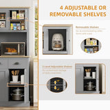 Buytime 71" Kitchen Hutch with Charging Station, Tall Pantry Storage Cabinet with Microwave Stand, Adjustable Shelves, Slide Drawers, Large Buffet Pantry Cabinet for Kitchen, Dining Room, Grey Buytime