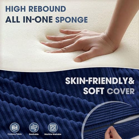 Kasunpul Folding Sofa Bed with Pillow, Memory Foam Fold Out Chair Bed, Convertible Sleeper Chair with Washable Cover, Futon Floor Couch for Living Room/Dorm/Guest Use/Home Office/Apartment, Navy Blue Kasunpul