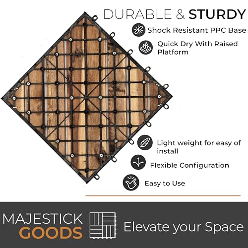 Interlocking Deck Tiles 8 Pack Diagonal - Snap Together Wood Flooring | 12 x 12 Acacia Hardwood Outdoor Flooring for Patio | Floor Decking Tile - Balcony Backyard Decor, Outside Wooden Patio Pavers Majestick Goods