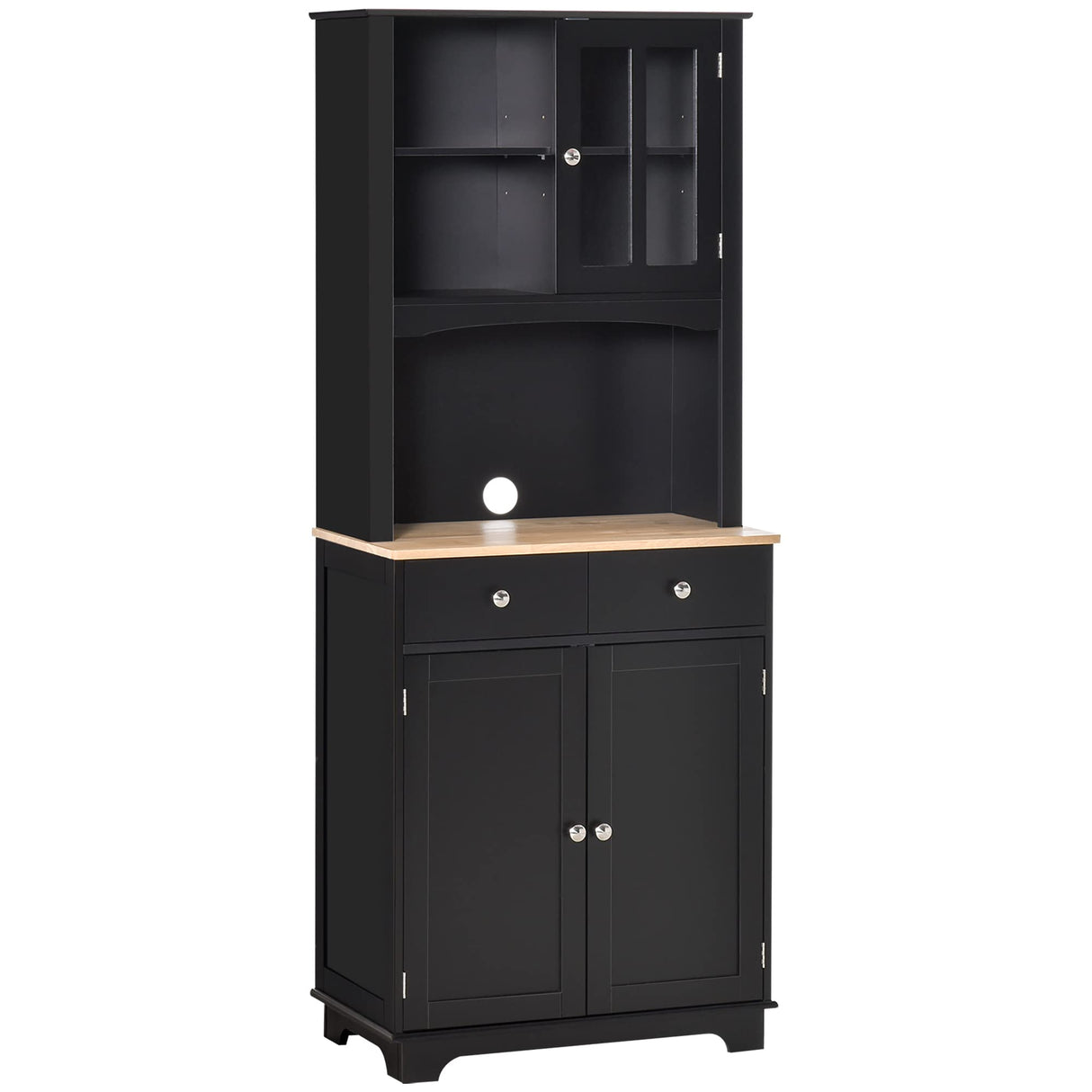 HOMCOM Freestanding 67" Kitchen Buffet with Hutch, Pantry Cabinet with Microwave Stand, Adjustable Shelf, 2 Drawers, Cupboard, Black HOMCOM
