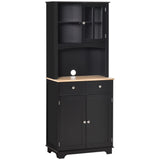 HOMCOM Freestanding 67" Kitchen Buffet with Hutch, Pantry Cabinet with Microwave Stand, Adjustable Shelf, 2 Drawers, Cupboard, Black HOMCOM