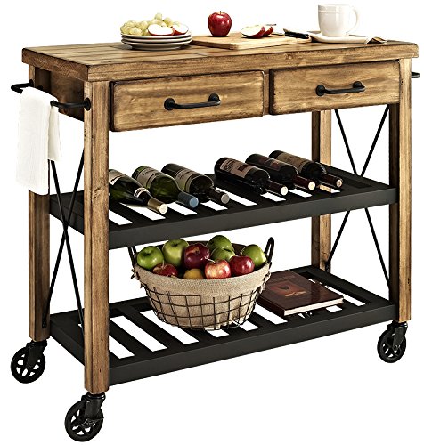 Crosley Furniture Roots Rack Industrial Rolling Kitchen Cart, Natural Crosley Furniture