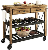 Crosley Furniture Roots Rack Industrial Rolling Kitchen Cart, Natural Crosley Furniture