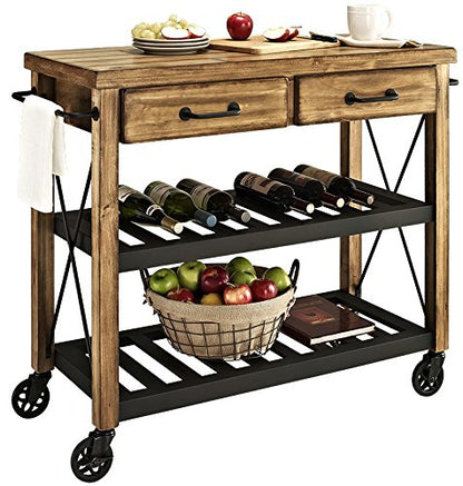 Crosley Furniture Roots Rack Industrial Rolling Kitchen Cart, Natural - WoodArtSupply