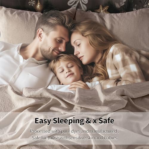 LBRO2M 100% Linen Sheet Set Queen Size, Bed Sheets 4 Piece Sets, Solid Color Natural Flax Bed Sheets Soft Breathable Bedding,16" Deep Pocket,All Season (Queen, Linen) LBRO2M
