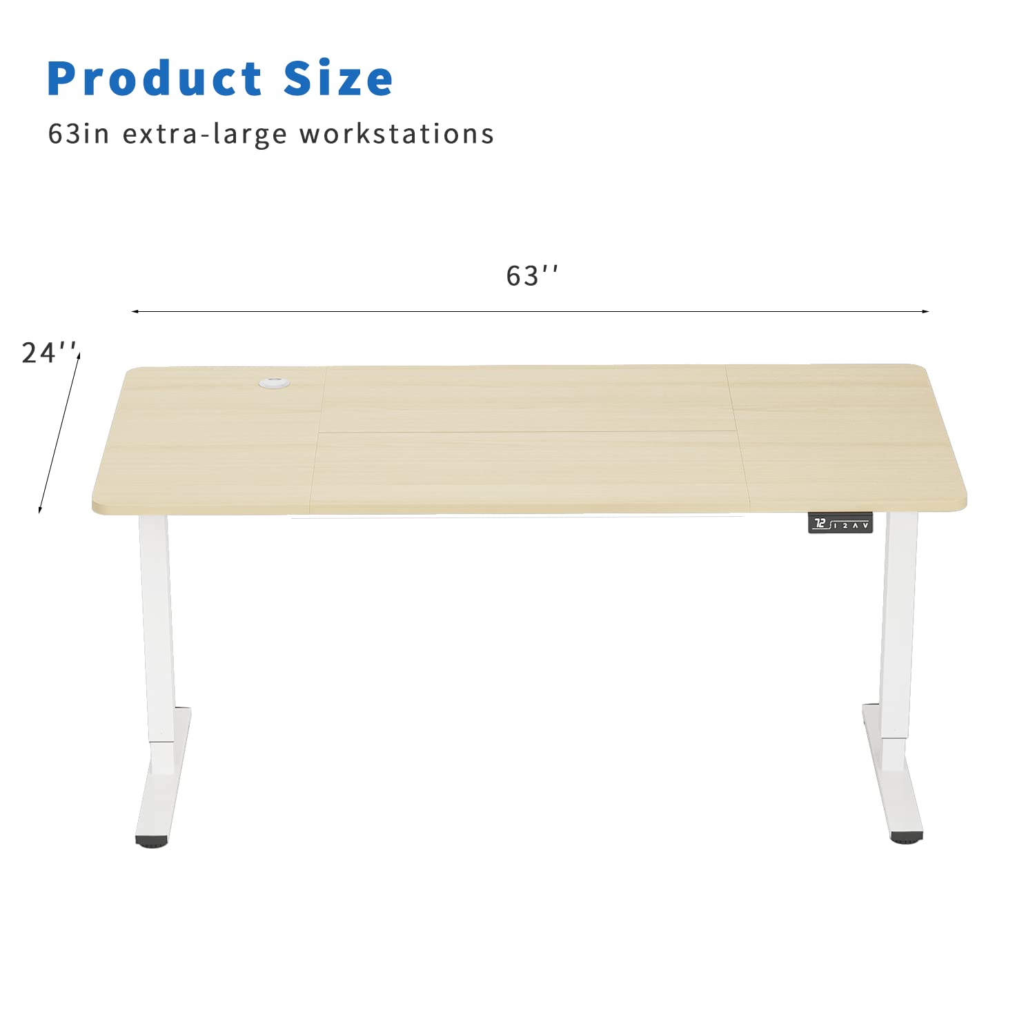 YESHOMY Height Adjustable Electric Standing Desk 63 inch Computer Table, Home Office Workstation, 63in, White Leg/Natural Top - WoodArtSupply