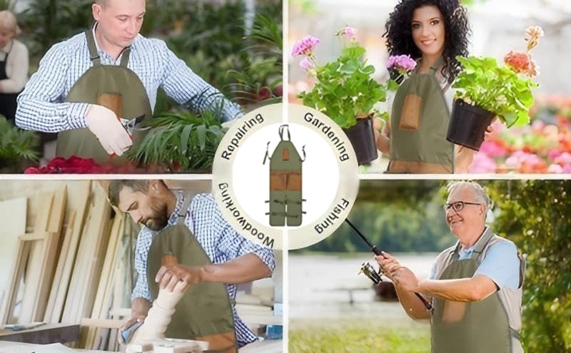 Rchovsam Gardening Apron with Multiple Pockets,Work Tool Apron,Adjustable Cross Back Weight Apron,BBQ,Cafe,Kitchen,Painting,Carpenter Apron,Split Leg Apron,Woodworking Apron,Apron Waterproof,Green Rchovsam