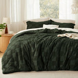 Bedsure Twin/Twin XL Size Comforter Set Dark Olive Green, Boho Tufted Bed Set, Checkered Farmhouse Shabby Chic Bedding, 2 Pieces, 1 Plaid Geometric Comforter and 1 Pillow Sham Bedsure