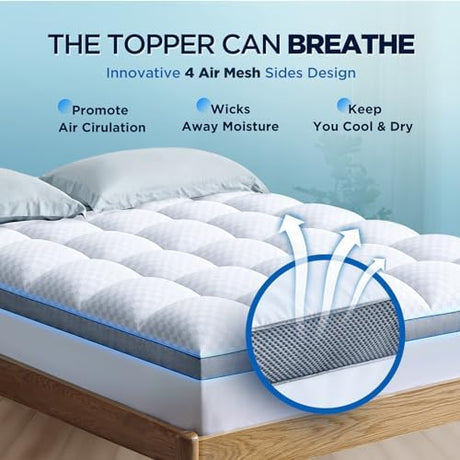 Premium Memory Foam Mattress Topper King for Ultra Comfort, 2 Inch Plush Pillow Top King Mattress Topper with Breathable Air Mesh Sides, Soft Mattress Pad Cover with Deep Pocket Fits 6-21" Mattress Biteany
