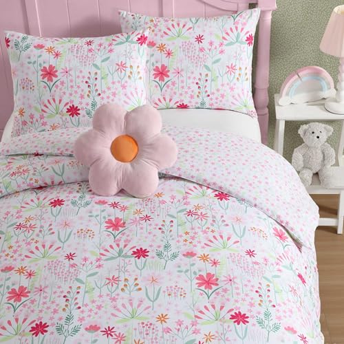 Laura Ashley - Kids Comforter Set, 100% Super Soft Toddler Bedding with Matching Sham & Bonus Decorative Pillow, Ideal Girl Room Essentials (Sunshine Flowers Pink, Twin) Laura Ashley
