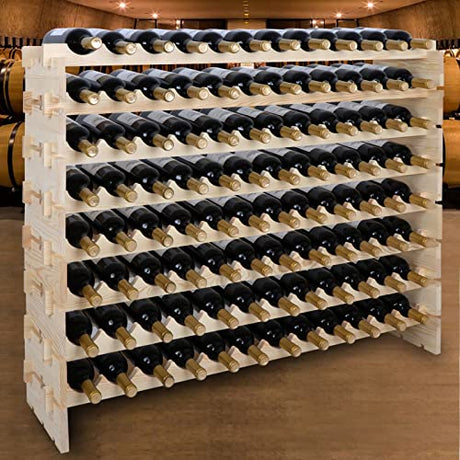 ZenStyle 96 Bottles Wine Rack, 8-Tier Wooden Stackable Wine Cellar Racks, Wine Storage Racks Countertop, Free Standing Wine Bottle Stand Holder Display Shelves ZenStyle