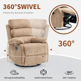 Velvet Upholstered Glider Recliner Chair – 360° Swivel Rocker Chair for Adults, Small Rocking Chair for Small Spaces, Soft Fabric Recliner Chair with Side Pockets, Comfortable Nursery Chair,Brwon