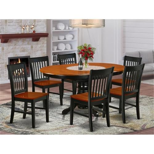 East West Furniture KENO7-BCH-W 7 Piece Dining Room Furniture Set Consist of an Oval Kitchen Table with Butterfly Leaf and 6 Dining Chairs, 42x60 Inch, Black & Cherry East West Furniture