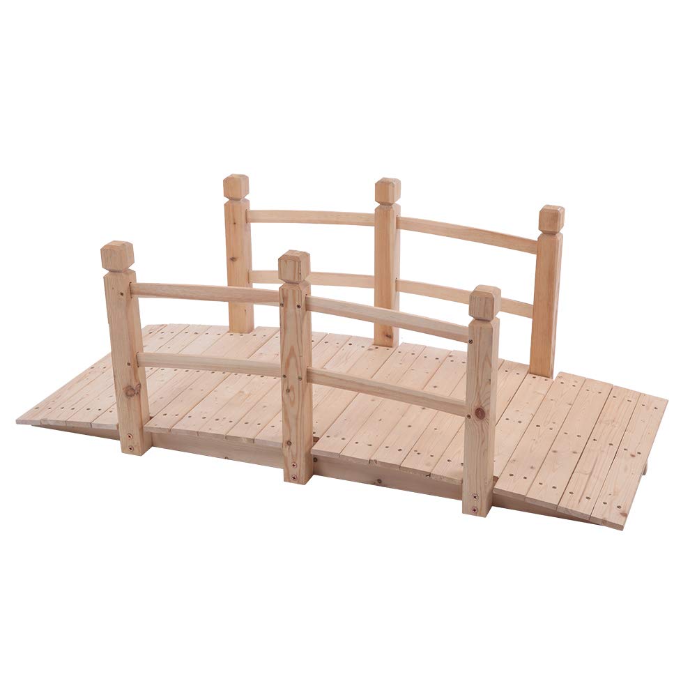 Volowoo Garden Bridge,Wooden Arc Bridge with Rails for Garden,Classic Decoration for Landscaping，Backyard Creek Pond or Farm (59.06 x 26.38 x 22.05)‘’ Volowoo
