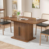 Extendable Dining Room Table for 4-6, 47-65 Inch Rectangle Kitchen Dining Table with Large Storage, Fluted Sliding Door, Expandable Mid Century Modern Dinner Furniture, Living Room, Walnut, Brown Woemtoric