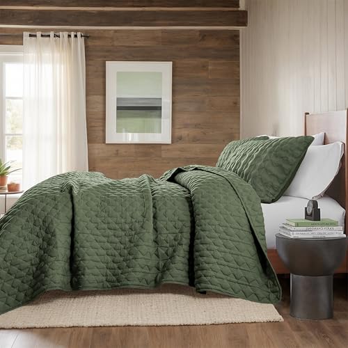 WDCOZY Olive Green Quilts Queen Size Bedding Set with 2 Pillow Shams, Lightweight Soft Full Bedspread Coverlet, Thin Comforter Bed Cover for All Season, 3 Pieces, 90x90 inches WDCOZY