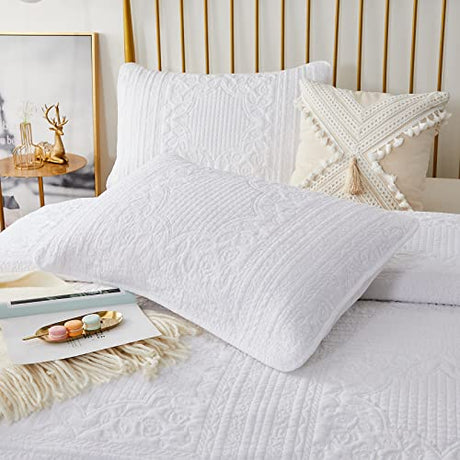 Brandream White Quilts Twin Size Cotton Bedspread Matelasse Bedding Coverlet Set 2-Piece Daybed Single Bed Spreads Brandream