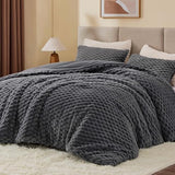 BEDELITE Fluffy Queen Comforter Set - Grey Fleece Soft Comforter for Queen Size Bed, Luxury Warm Bedding Set for Winter, Fuzzy Bed Set 3 Pieces (1 Comforter, 2 Pillowcases) BEDELITE