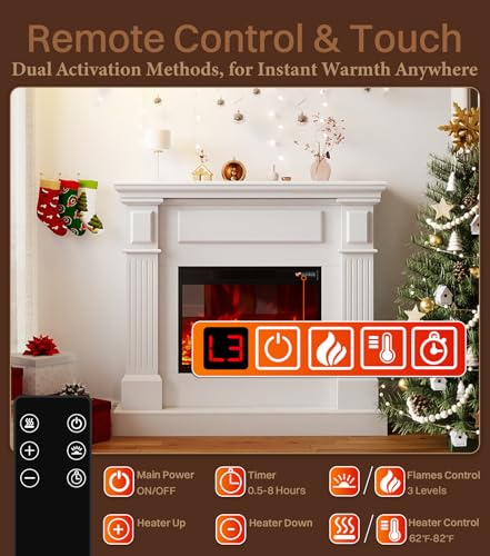 43" Electric Fireplace with Mantel, TV Stand＆Freestanding Fireplace, 23 inch Electric Fireplace Heater with 4 Flame Levels, Remote Control, One Package＆Easy to Set, for Living Room/Bedroom MEIGESI