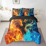 Feelyou Dragon Bedding Set 7 Piece Fire and Ice Dragon Couple King Comforter Set with Sheets for Kids Boys Girls Decor Wild Animal Bed in a Bag Safari Theme Bed Set Feelyou