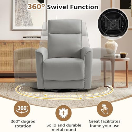 HAOMARKETS Swivel Rocker Recliner Chair, Manual Faux Leather Glider Rocking Recliners for Adults, 360° Swivel Nursery Reclining Sofa with Storage Pocket HAOMARKETS