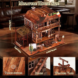 Cowboy Saloon Miniature Kit - DIY Miniature House Kit for Adults, Teens, Dollhouse Booknook Bookshelf Insert Decor with LED Light, 3D Wooden Puzzle Gifts for Family, Friends