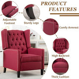 Wingback Recliner Chairs with Foldable Side Table&USB Charging Ports,Mid Century Accent Single Sofa Small Recliner Chair,Modern Comfy Pushback Reclining Chair for Living Room (Fabric, Wine Red)