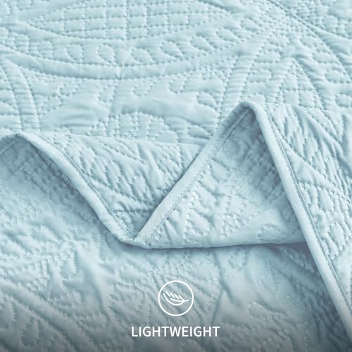 Love's cabin Twin Quilt Set Spa-Blue Bedspreads - Soft Bed Summer Lightweight Bedspread Comforter - Modern Style Coin Pattern Coverlet for All Season - 2 Pieces (1 Quilt, 1 Pillow Sham) Love's cabin