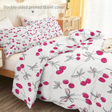 3-Piece Double-Sided Printed Duvet Cover Set Single – Soft Microfiber Bedding with Minimalist Cherry Romantic Design with Zipper Closure,Includes 1 Duvet Cover + 2 Pillowcases Light Color Generic