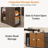 63" L-Shaped Electric Standing Desk, Executive Standing Desk with File Cabinet, Height Adjustable Sit Stand Desk with Storage Shelves & Drawers, Corner Computer Desk with Power Outlet, Brown Squireewo