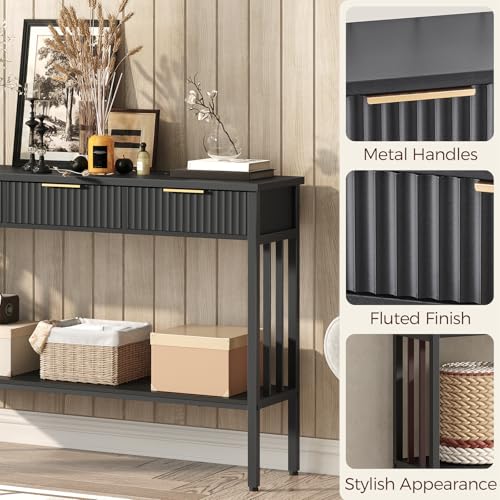 MAHANCRIS Console Table for Entryway, Entryway Table with Storage and Drawers, Narrow Long Sofa Table for Living Room, Hallway, Behind Couch, Corridor, Black and Gold CTHB5201 MAHANCRIS