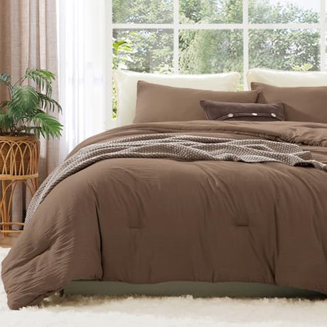 WRENSONGE Queen Comforter Set - 3 Pieces Prewashed Brown Comforter Soft Lightweight for All Seasons,Down Alternative Comforters Queen Size with 2 Pillow Shams WRENSONGE