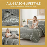 Whale Flotilla Full Queen Size Quilt Set - Reversible Grey Quilts Queen Size with 2 Pillow Shams, Lightweight Boho Striped Bedspreads Coverlet Bedding Set for All Seasons Whale Flotilla