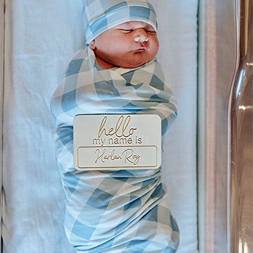 Custom Baby Name Sign Hospital Welcome 3D Hello Name Announcement Plaque Laser Cut Wood Photo Prop Sign Design Trendy - WoodArtSupply