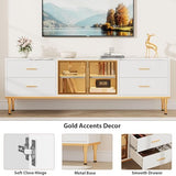 Garvee Fluted TV Stand with Storage Drawers for TVs Up to 75 Inch, Entertainment Center TV Table with LED Lights and Glass Door, Media Console with Faux Marble Top for Living Room, Bedroom, White Garvee