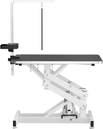APRILSOUL 42" Hydraulic Pet Grooming Table w/Anti-Static Table Top, Heav Duty Z-Lift Dog Grooming Table/21-36 w/Armrests/Leash Covers/Tool Organiyzers/Hooks, Weight Capacity 330LBS Black