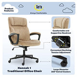 Serta® Hannah Executive Home Office Desk Chair, Ergonomic Mid-Back with Lumbar Support, Firm Seat Cushion, Layered Body Pillows, Padded Armrests, Swivel Base, Easy Assembly, Microfiber, Beige Serta