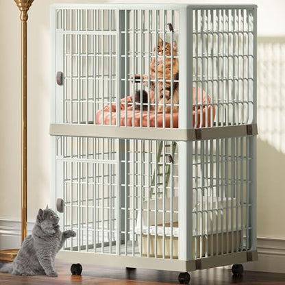 YITAHOME 41'' 2-Tier Cat Cage Cat Crate with Door Locks and Bottom, Three-Door Design Plastic Ferret Cage Large Rabbit Cage Indoor Chinchilla Cage Small Animal Cages Catio with Wheels and Lad - WoodArtSupply