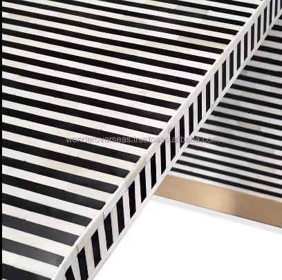 Hansa Bone Inlay Waterfall Console Table Stripe Design Coffee Centre Table(Black&White 30W x 30H x 12D inches), HH0123_30x12 HANSA IT’S WORTH IT