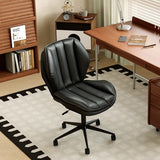 Home Office Desk Chair with Wheels, Armless Adjustable Height PU Leather Office Chair, Mid Back Ergonomic Computer Chair, Walnut Curved Seat Design No-Arm Chair (9008-Black) GAMVIETE
