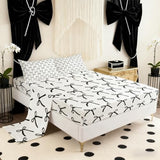 Cartoon Bowknot Kids Sheet King Size,Bow Tie Geometric Patchwork Modern Bedding Set,Girls Women Room Decor,Bow Butterfly Knot Black White Simple Bed Sheet Set 4pcs(Fitted + Flat + 2 Pillowcases) Manfei