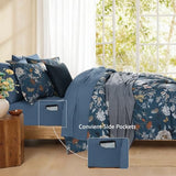 CASAAGUSTO King Size Comforter Set - 7 Pieces Blue Floral Bedding Sets, King Bed in a Bag with Botanical Butterfly Comforter, Sheets, Pillowcases & Shams for All Seasons CASAAGUSTO